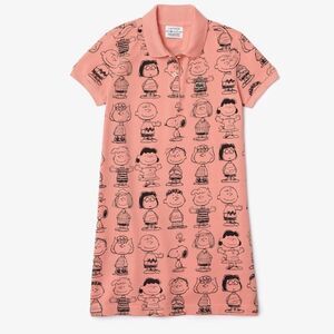 Lacoste X Peanuts Pink Character Print Polo Dress Cotton size 8